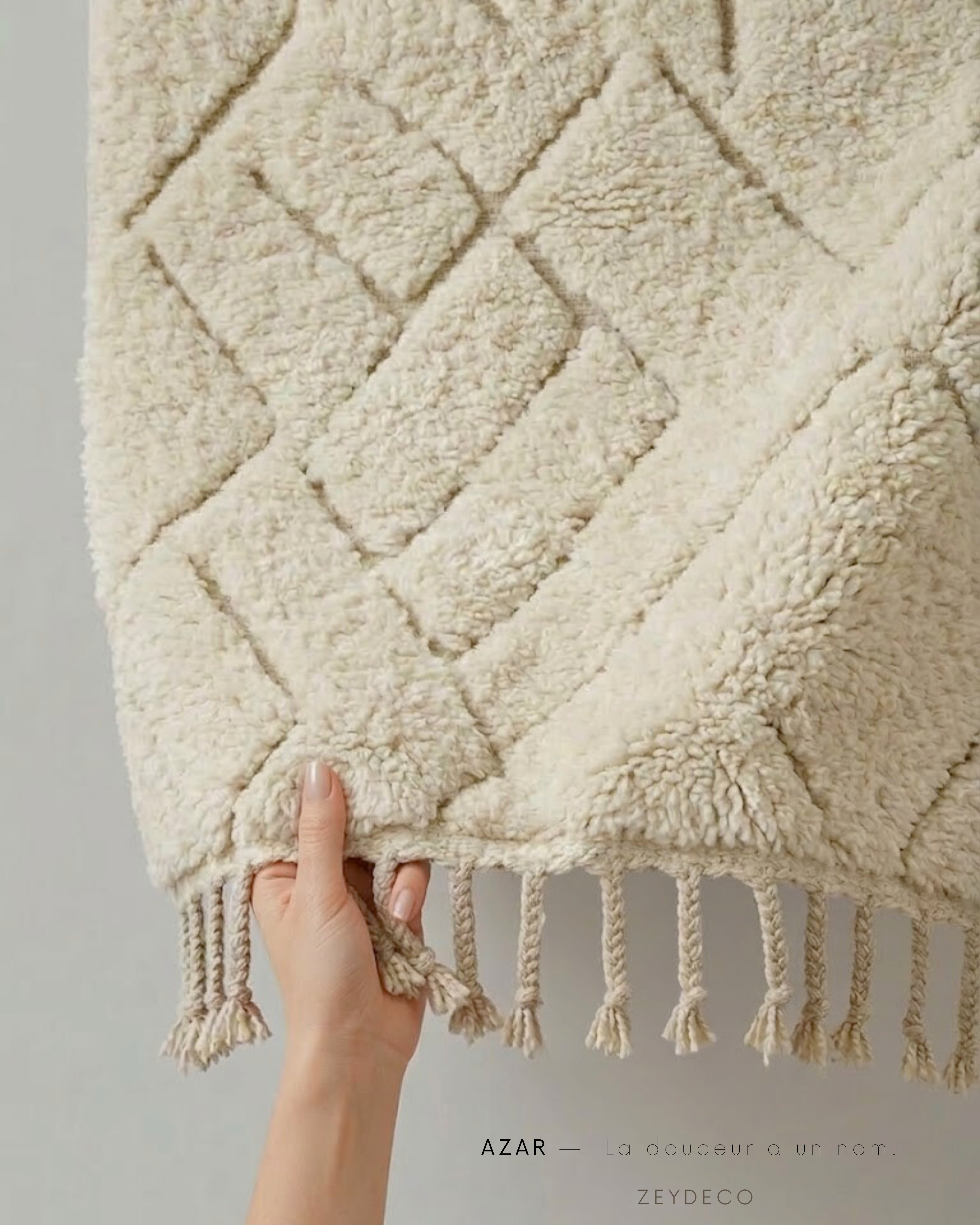 Tapis Beni Ourain AZAR — Grands Espaces | Laine Vierge Blanc Naturel Noué Main