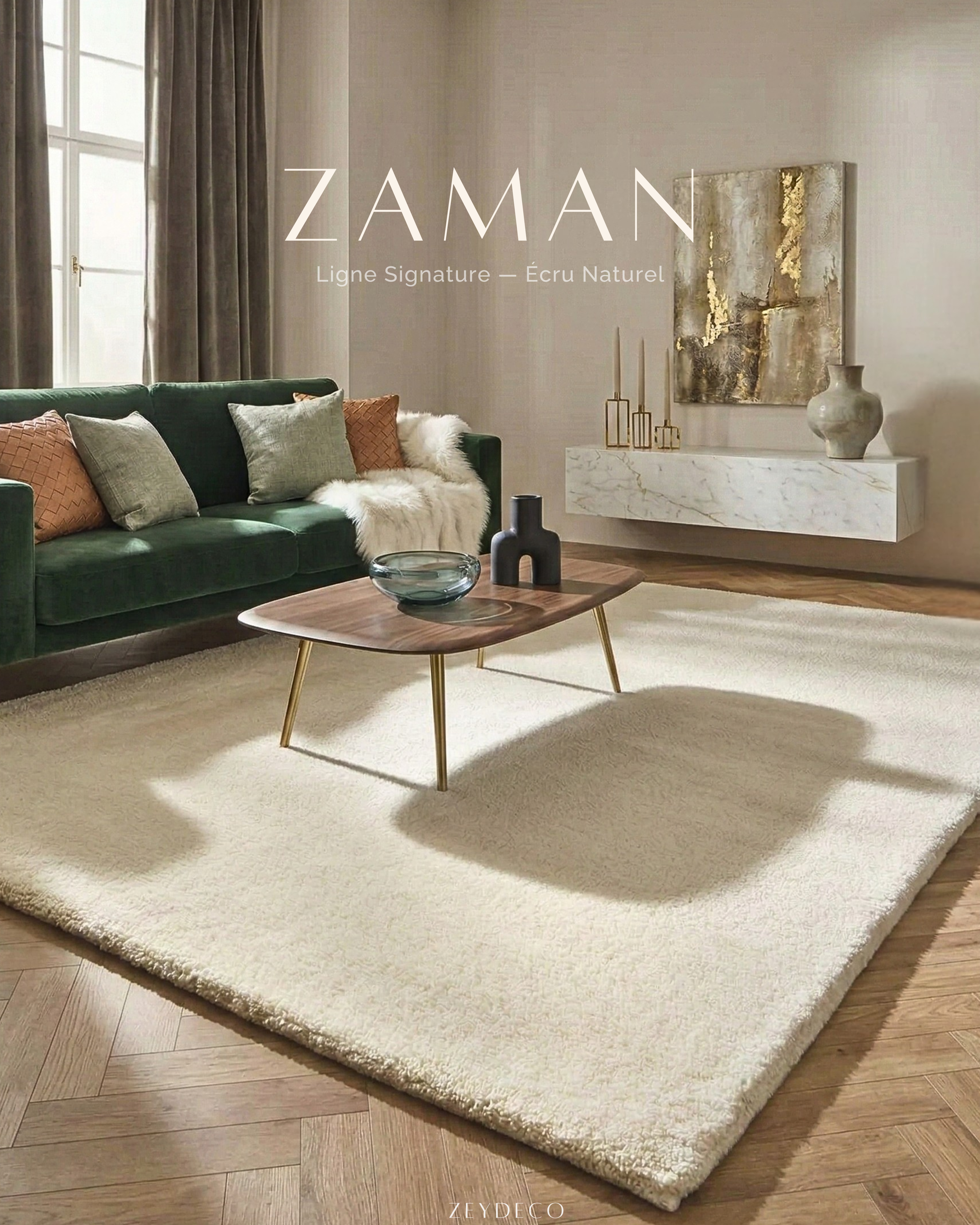Tapis ZAMAN Signature — Blanc Naturel | Laine Vierge Noué Main