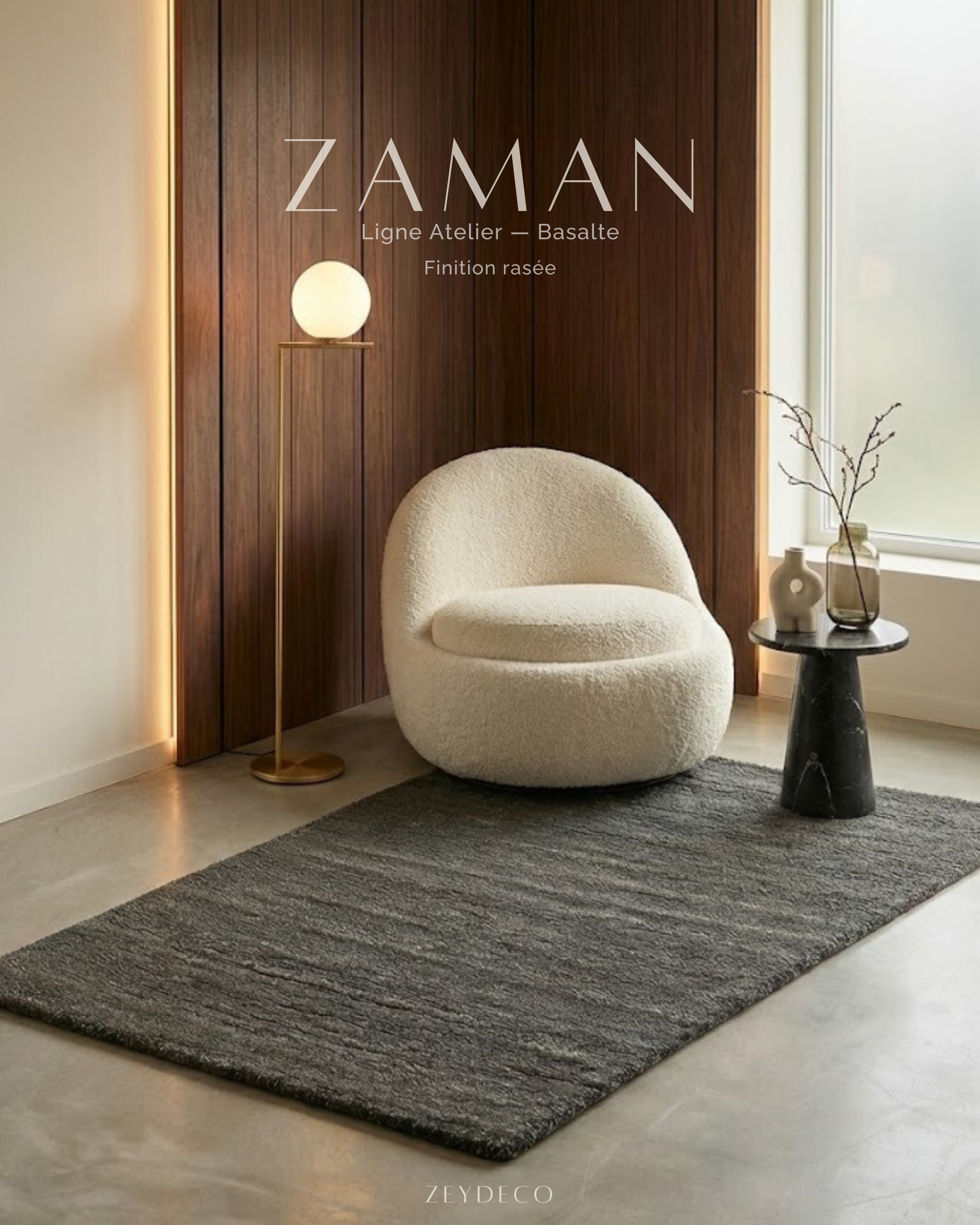 Tapis ZAMAN Atelier — Basalte | Laine Vierge Haute Densité Noué Main