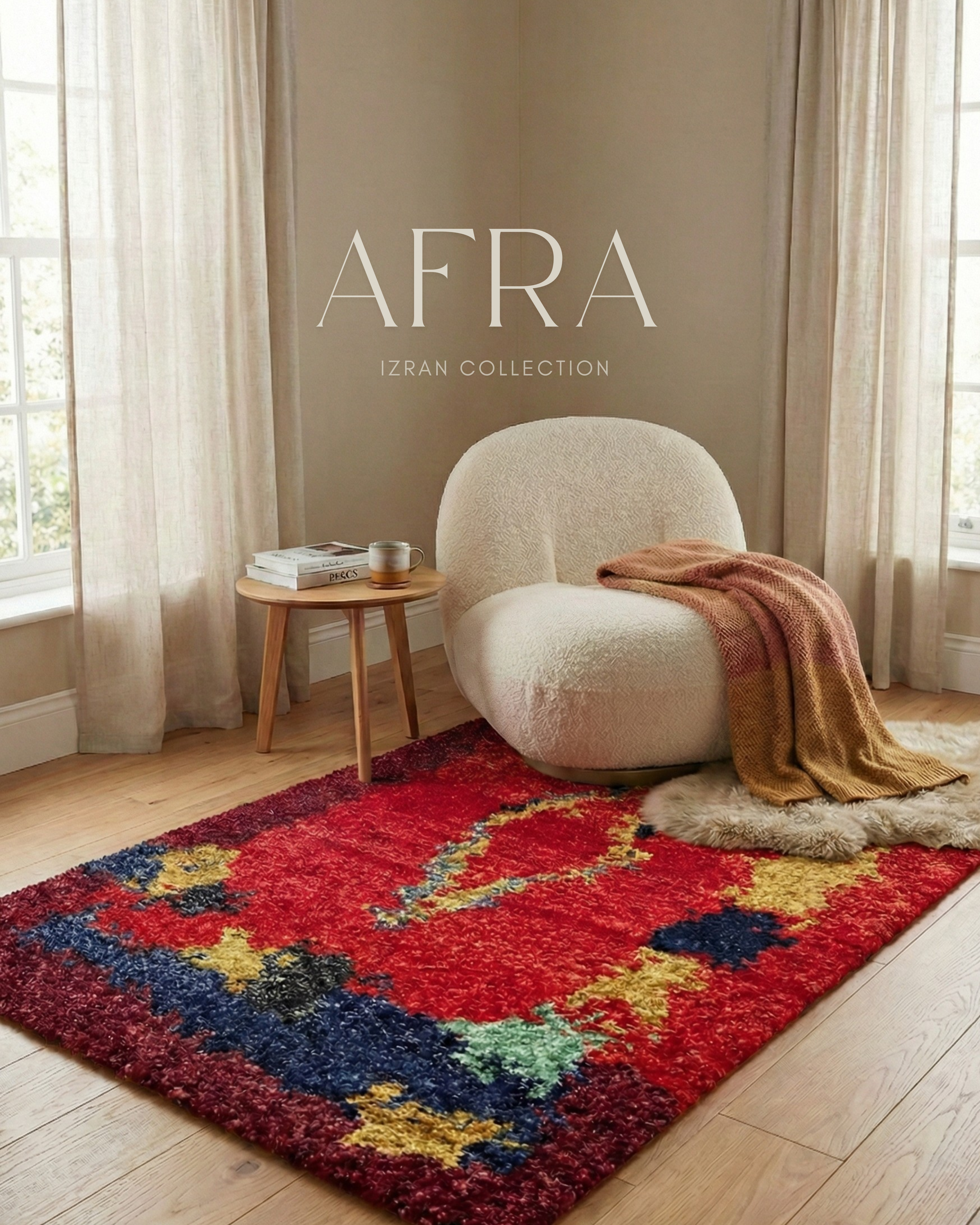Tapis Marocain Fait Main AFRA — 120×180 cm | Laine Vierge Rouge Noué Main