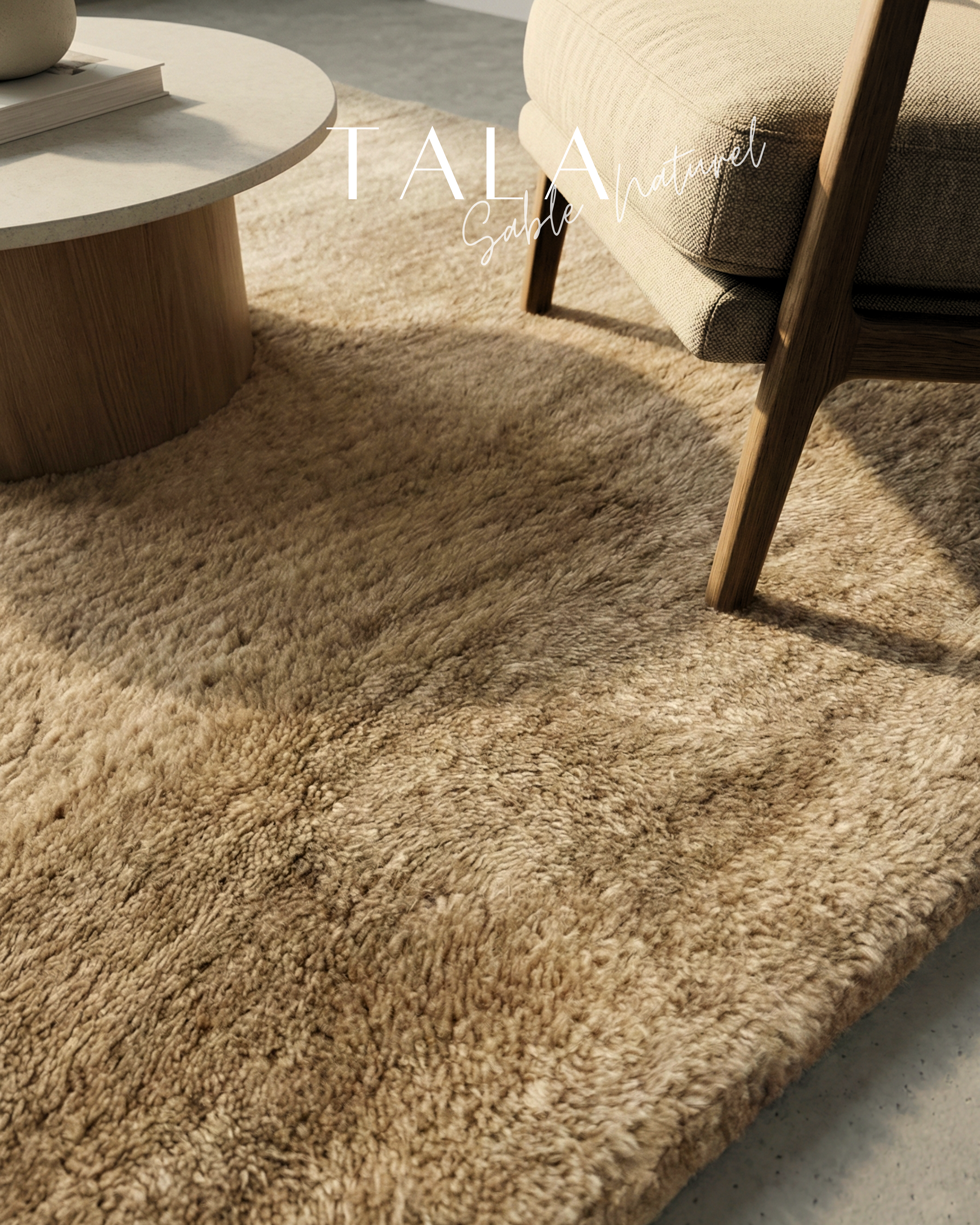 Tapis Berbère TALA — Sable Naturel | Laine Vierge Noué Main