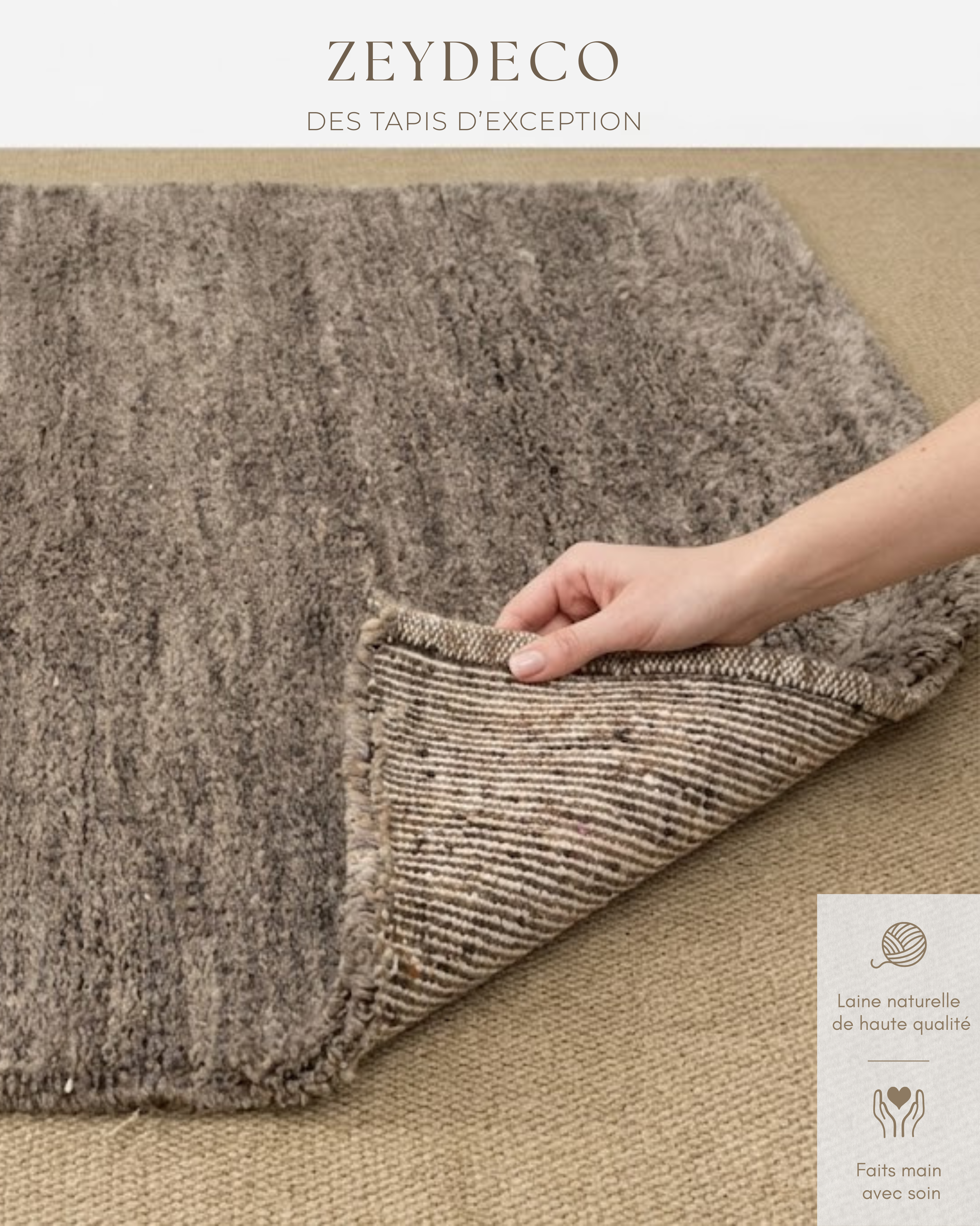 Tapis Berbère TALA — Terre d'Ombre | Laine Vierge Noué Main