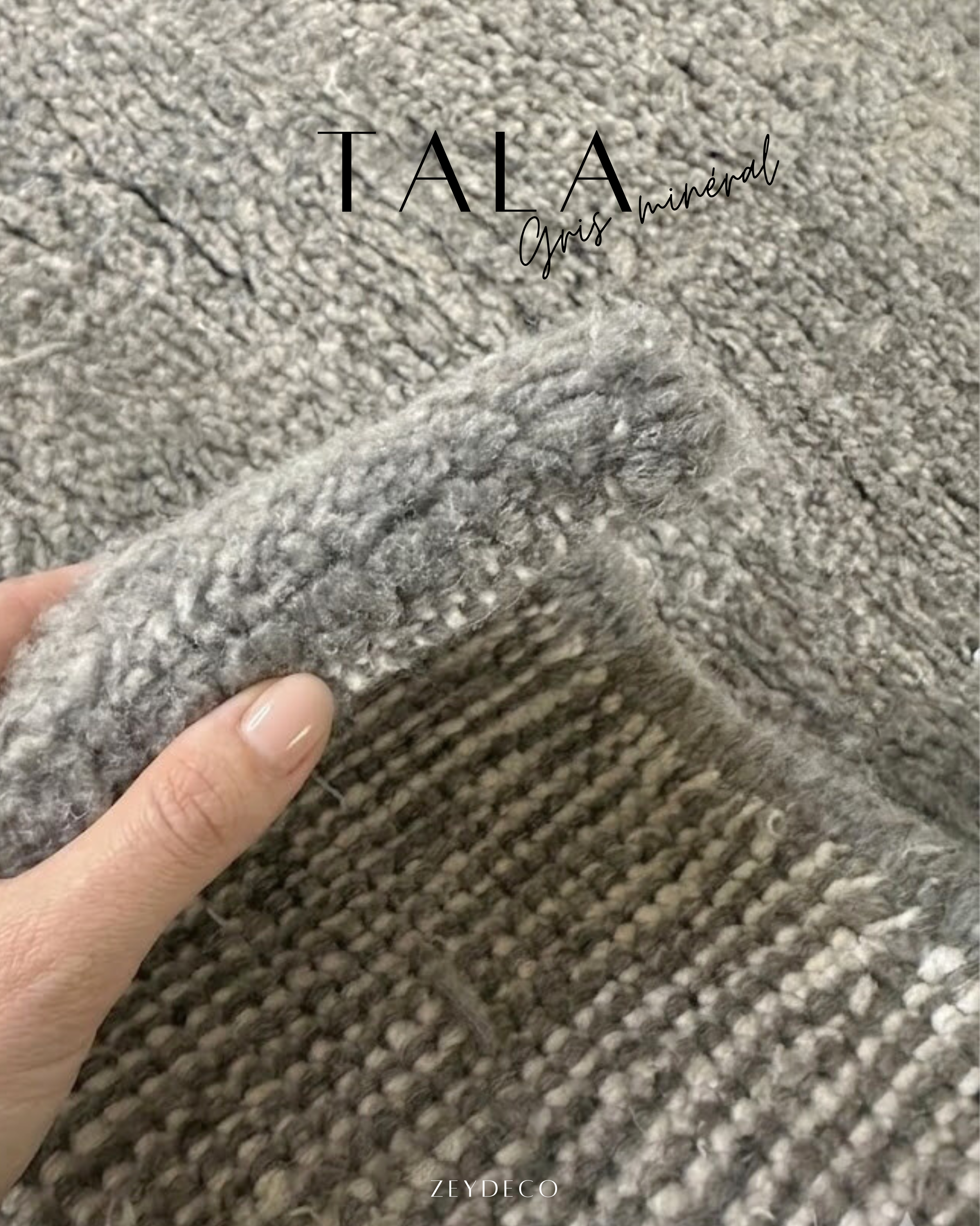 Tapis Berbère TALA — Gris Minéral | Laine Vierge Noué Main