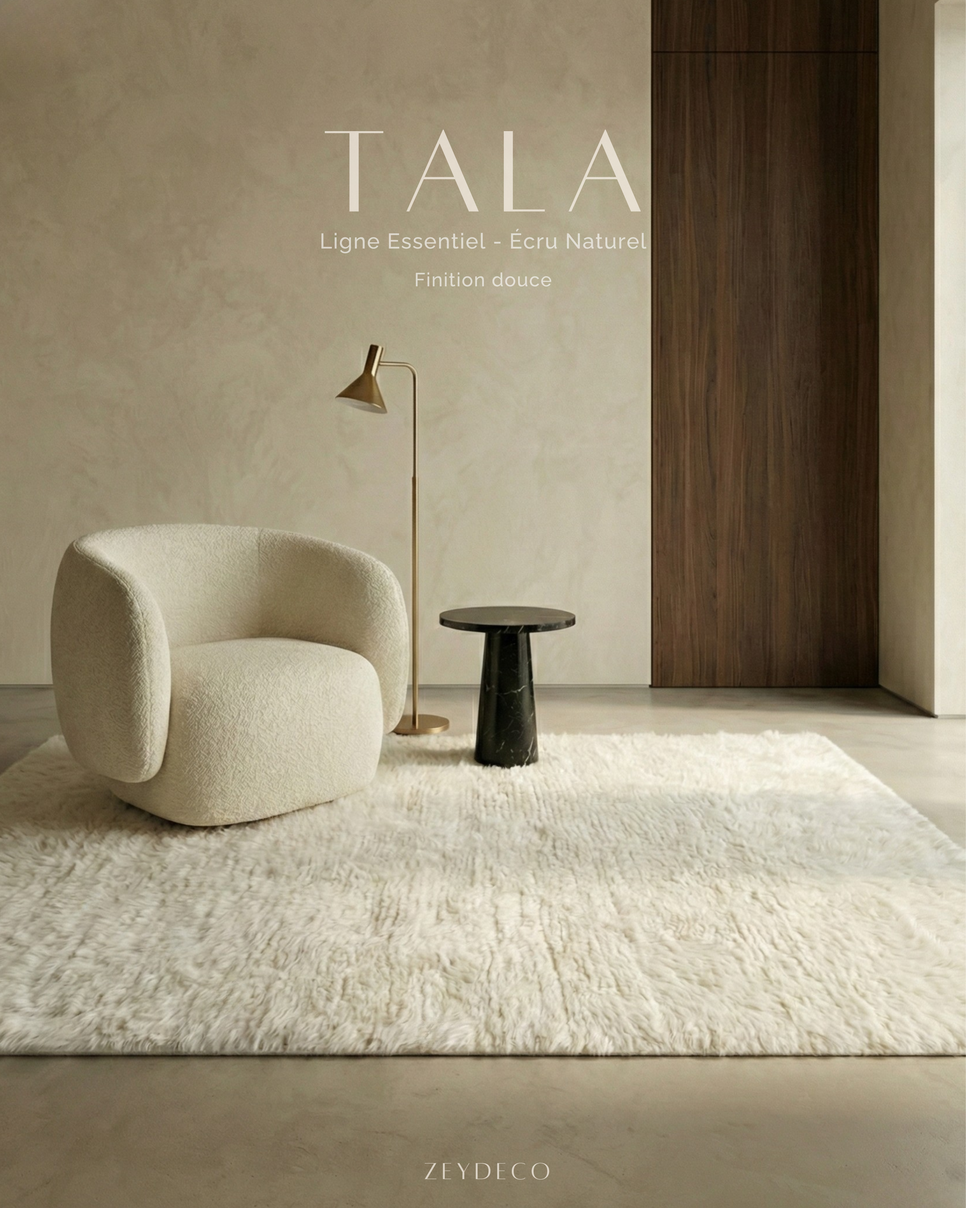 Tapis Berbère TALA — Blanc Naturel | Laine Vierge Noué Main