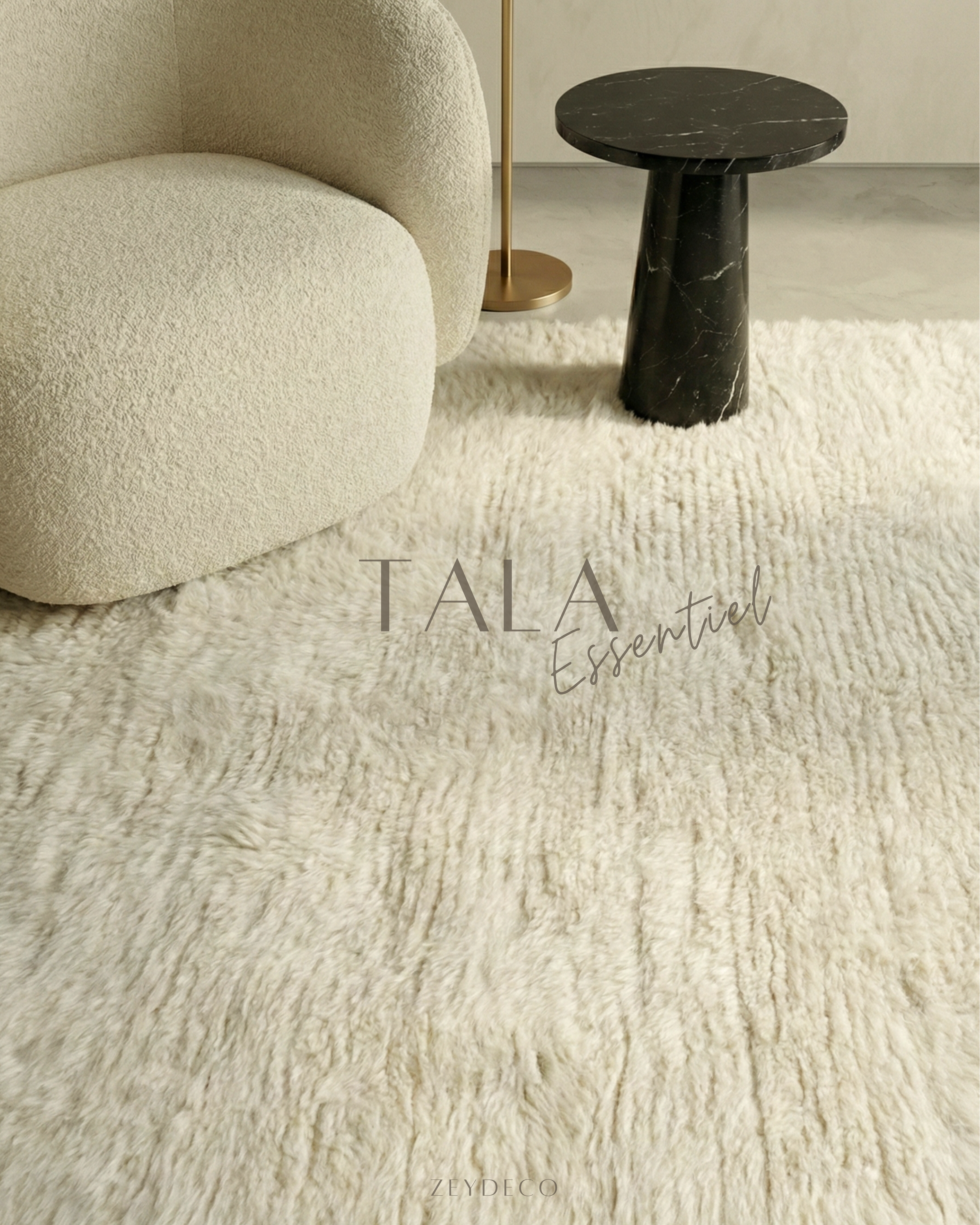 Tapis Berbère TALA — Blanc Naturel | Laine Vierge Noué Main