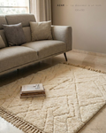 Tapis Beni Ourain AZAR — Petits Espaces | Laine Vierge Blanc Naturel Noué Main