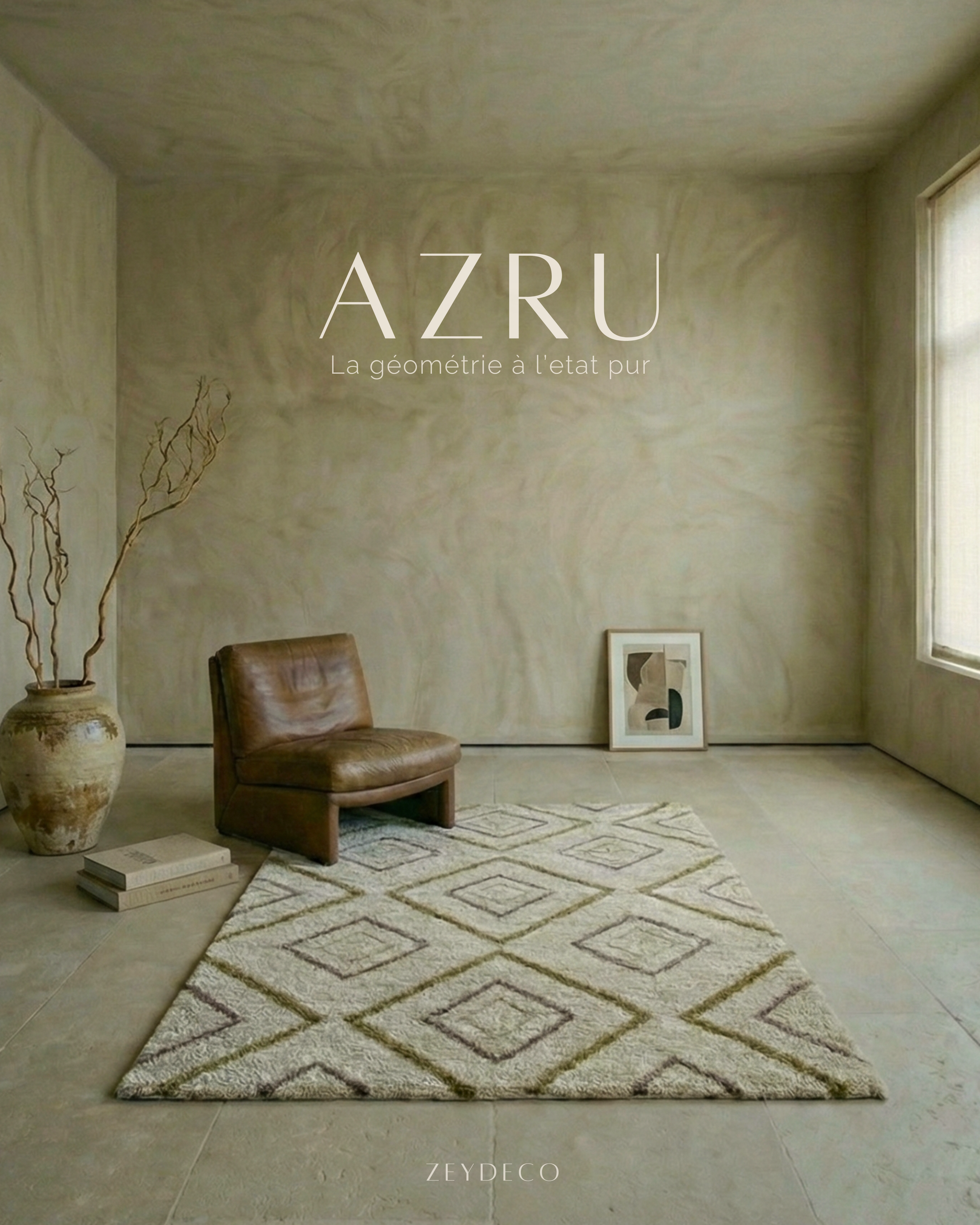 Tapis Marocain Fait Main AZRU — 120×180 cm | Bleu Nuit Laine Vierge Noué Main