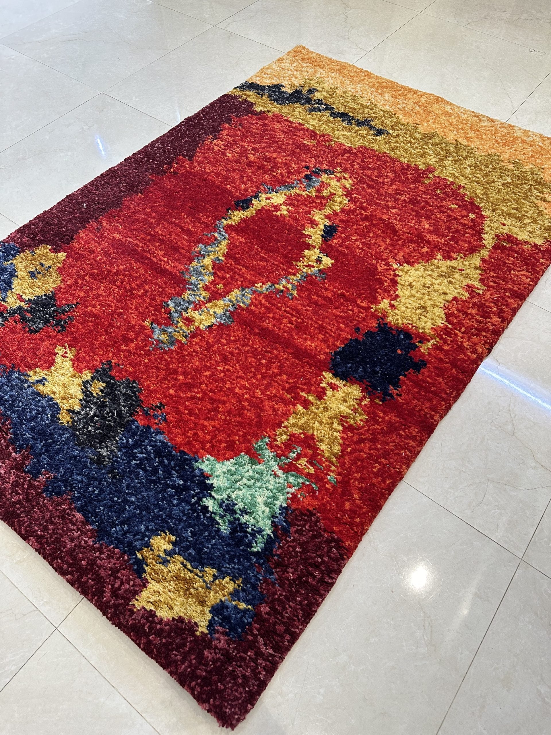 Tapis Marocain Fait Main AFRA — 120×180 cm | Laine Vierge Rouge Noué Main