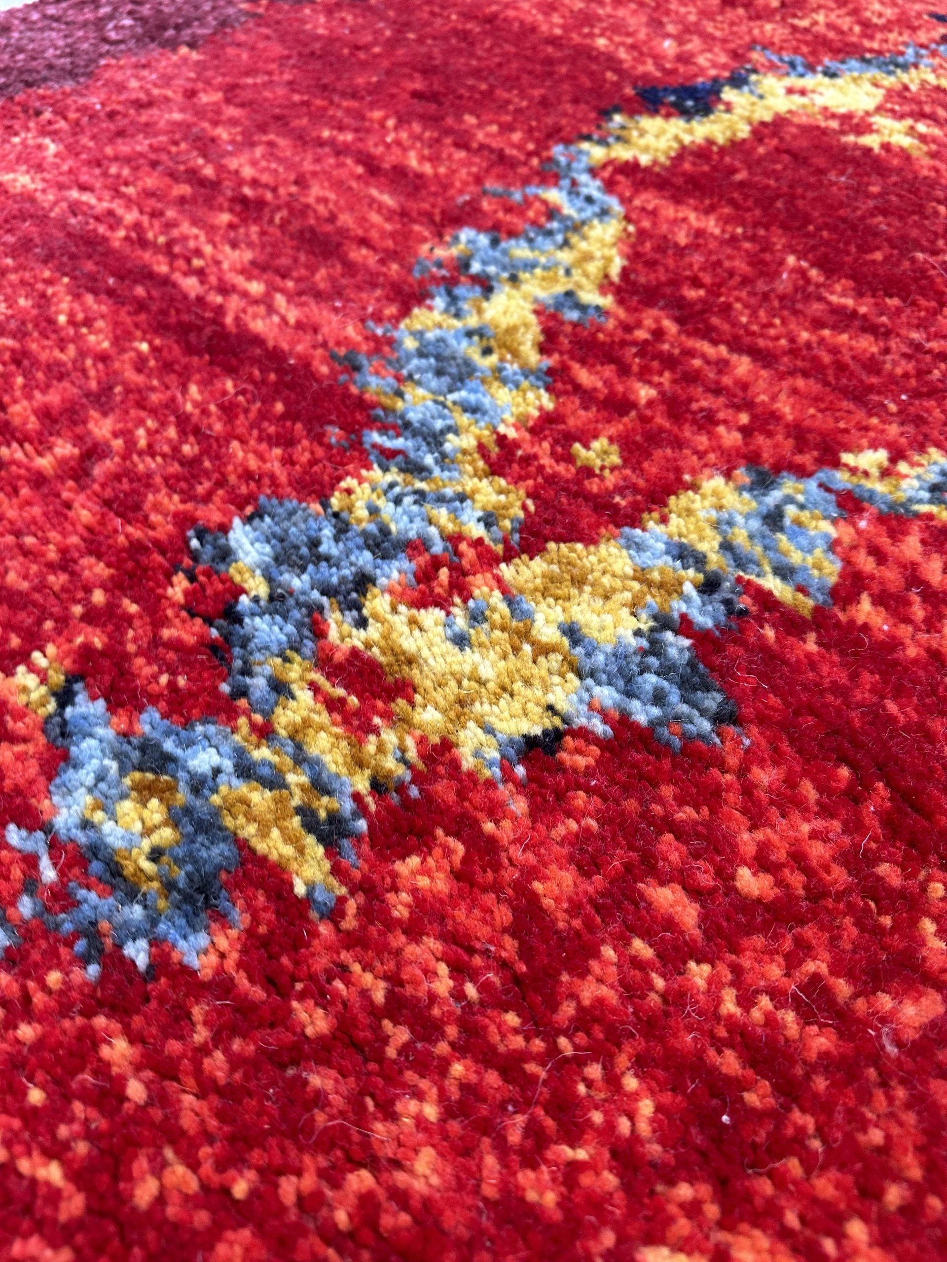 Tapis Marocain Fait Main AFRA — 120×180 cm | Laine Vierge Rouge Noué Main