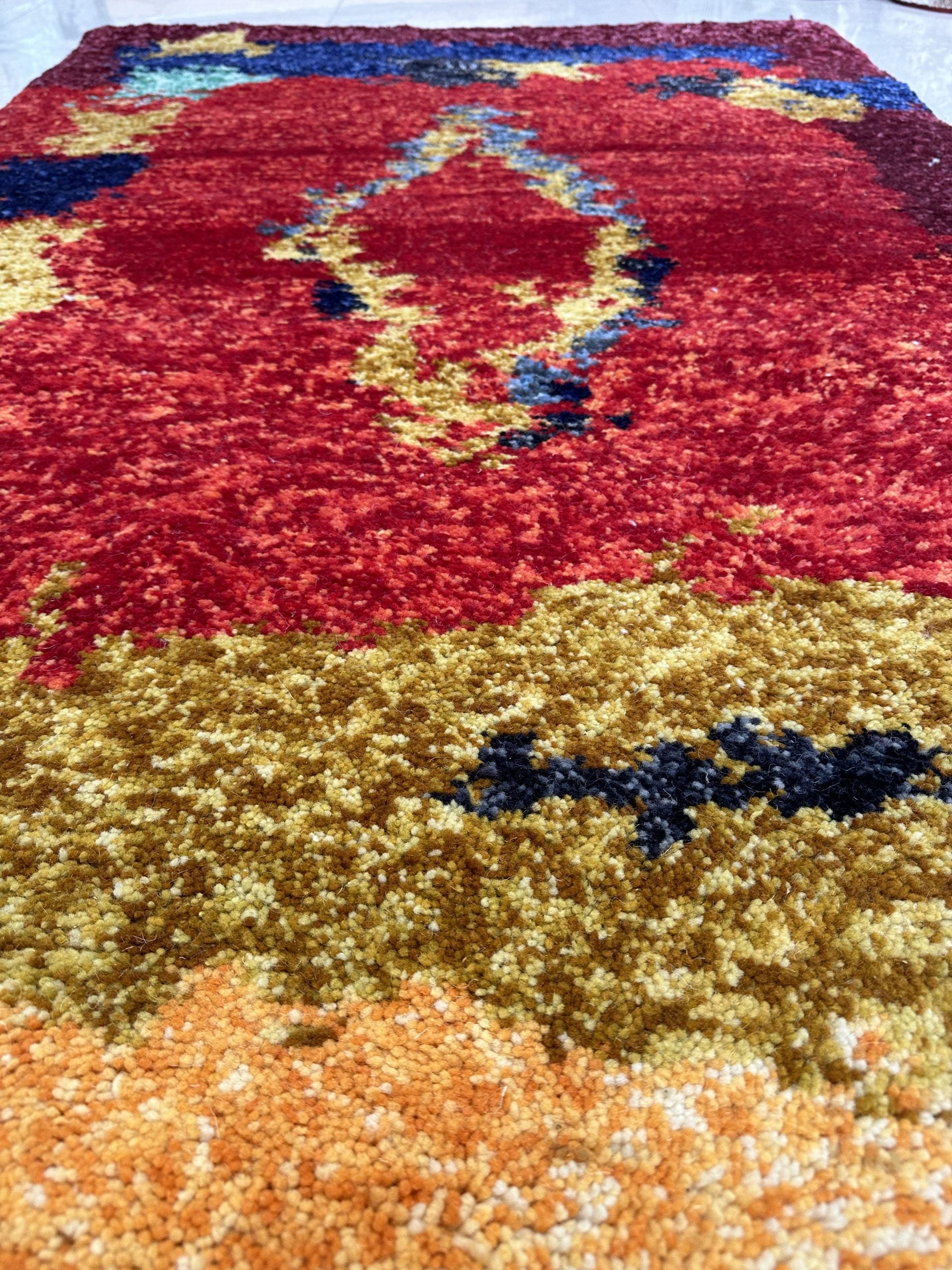 Tapis Marocain Fait Main AFRA — 120×180 cm | Laine Vierge Rouge Noué Main