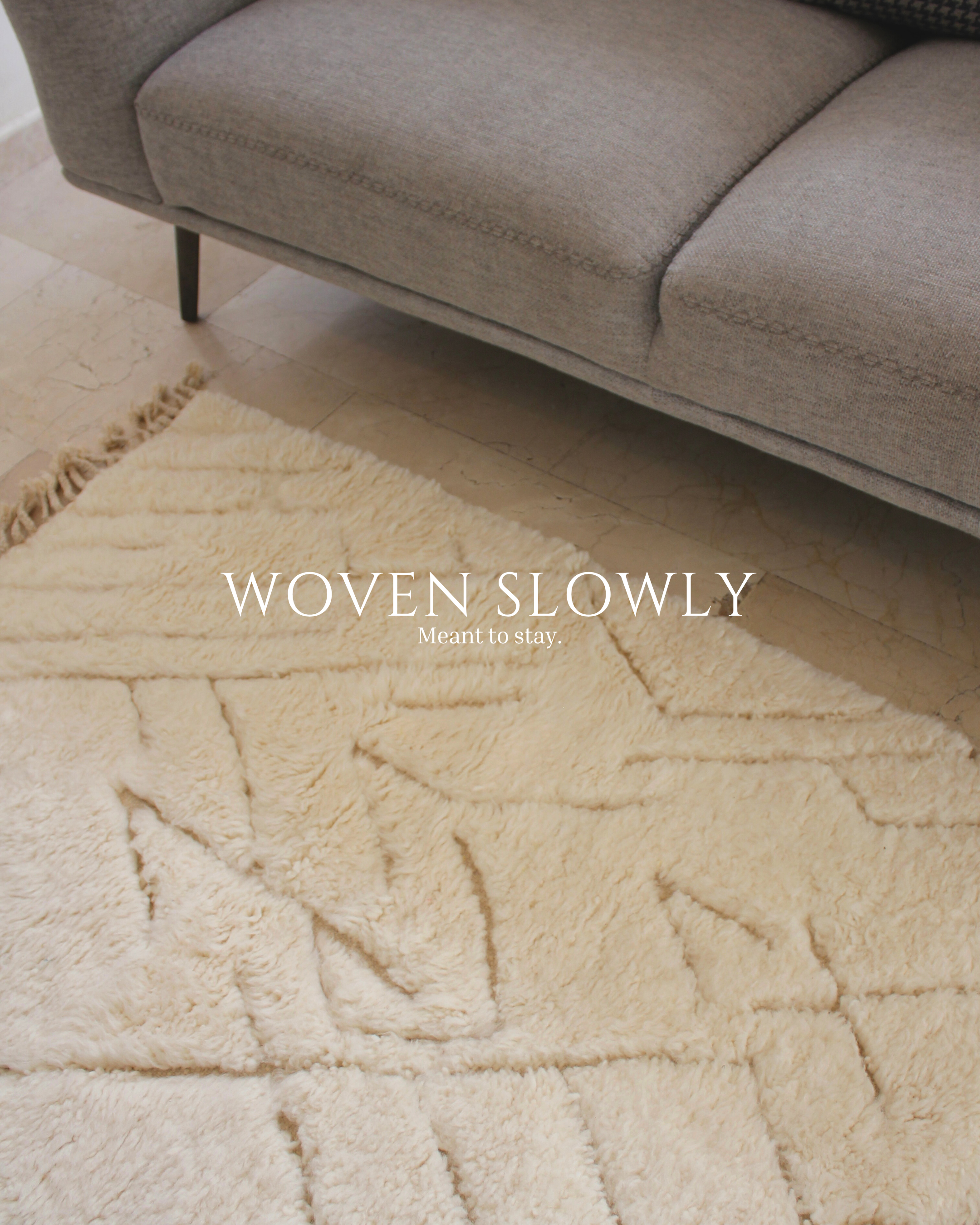 Tapis Beni Ourain AZAR — Espaces Moyens | Laine Vierge Blanc Naturel Noué Main