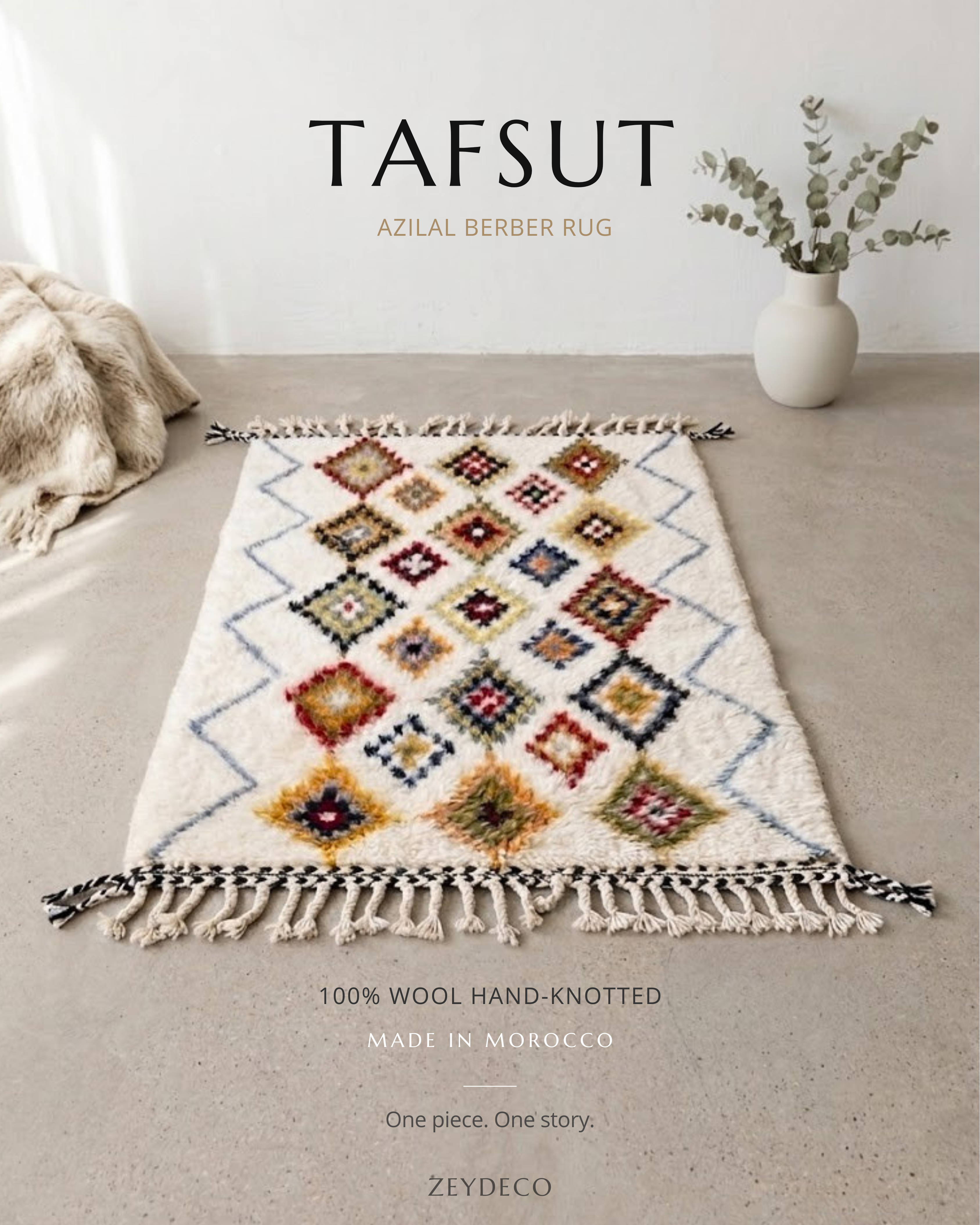 Tapis Azilal Joy TAFSUT — Petits Espaces | Laine Vierge Haut Atlas Noué Main